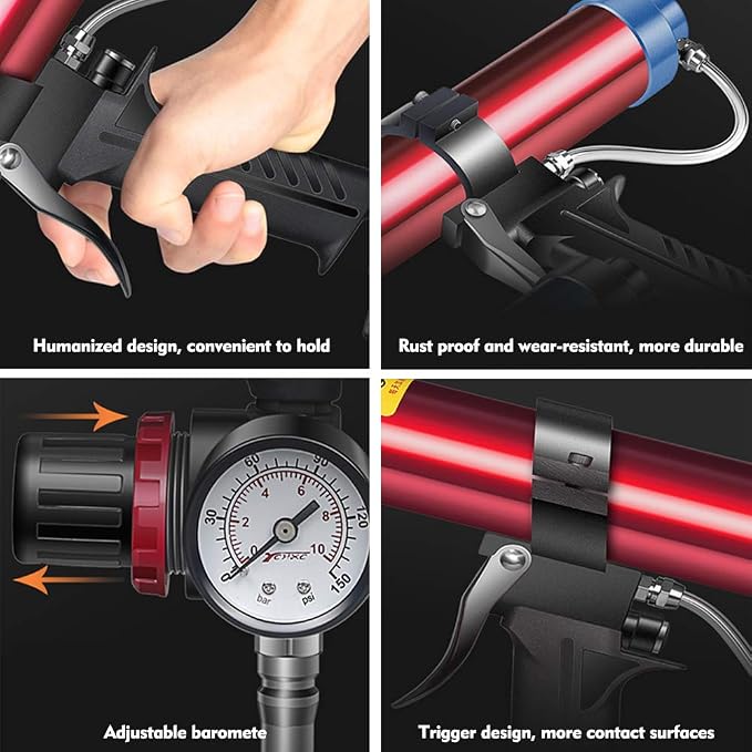 Adjustable Pneumatic Glass Glue Gun - Red - 310ml Hard Glue Sealant Applicator Caulking Gun Tool
