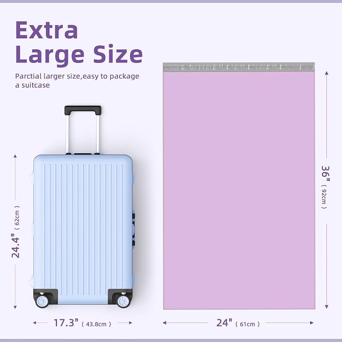 Fuxury Extra Large Poly Mailers 24x36" 25Pcs,XXL Jumbo Shipping Bags,Purple | 2.5 mil Thick,Strong Adhesive Mailers Poly Bag,Self Sealing Mailing Envelopes for Large Oversized Business,Boutique & Online