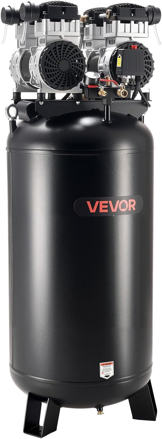 VEVOR 60 Gallons Heavy-Duty Air Compressor, 4HP 10SCFM at 90PSI Air Compressors with Max 125PSI Pressure, Oil-Free Compressor Tank for Industrial Manufacturing, Large Workshops (230V 60Hz, No-Plug)