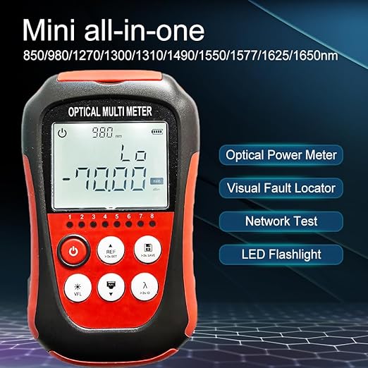 Fiber Optic Cable Tester Portable Optical Fiber Power Meter FC/SC/ST Universal Interface Integrated OPM, VFL, and RJ45 Functions (OPM-VFL-4)
