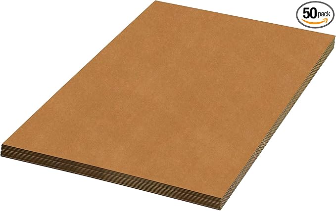 BOX USA 24" x 18" 50-Pack - Large Card Board Sheets for Packaging, Layer Separation, Shipping, Mailing, Packing, and Protecting Products from Forklift Damage