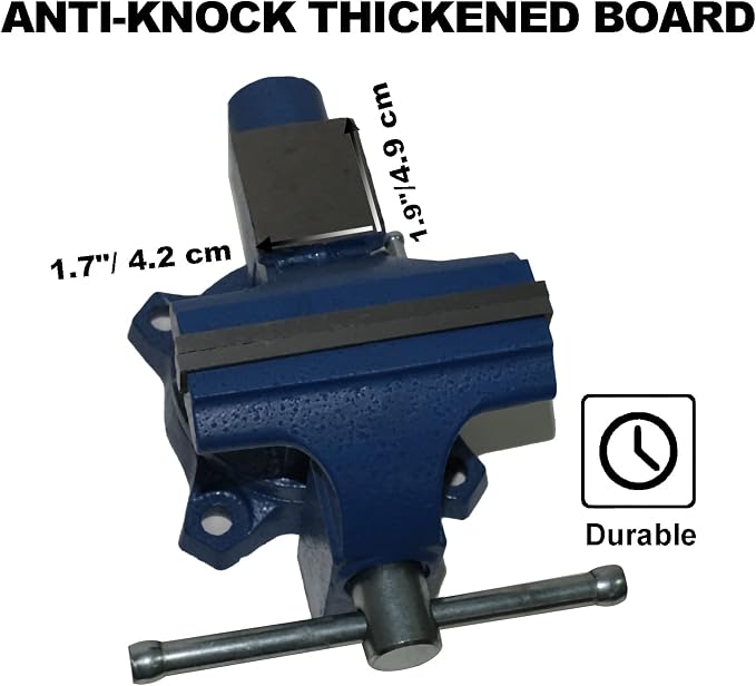 Bench Vise 4.5 Inch Jaw Width 3.3 Inch Jaw Opening Home Vise - Secure Grip with 240° Swivel Base Home Vise Rotation Base - Assembled with a Combination of Heavy Duty Cast Iron and Steel - Blue