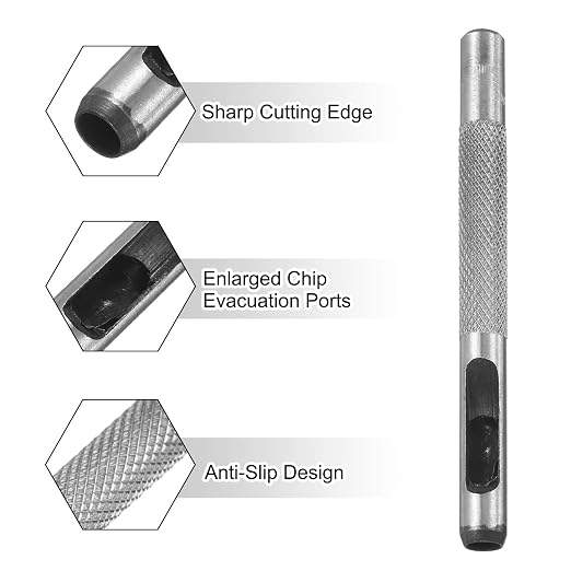 HARFINGTON 2pcs Leather Round Hole Punch, 5mm Hollow Hole Puncher Cutter Carbon Steel Circle Hole Punching Cutting Tool for Belt/DIY Leather Craft