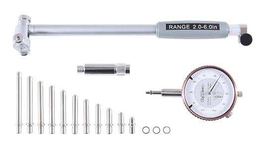 Accusize Industrial Tools 2-6 inch by 0.0001'' Dial Bore Gauge Set, 6'' Stem Length, Ee20-1006 | 6" Stem Length, Self-Centering, Chrome-Plated Handle, Insulated Grip