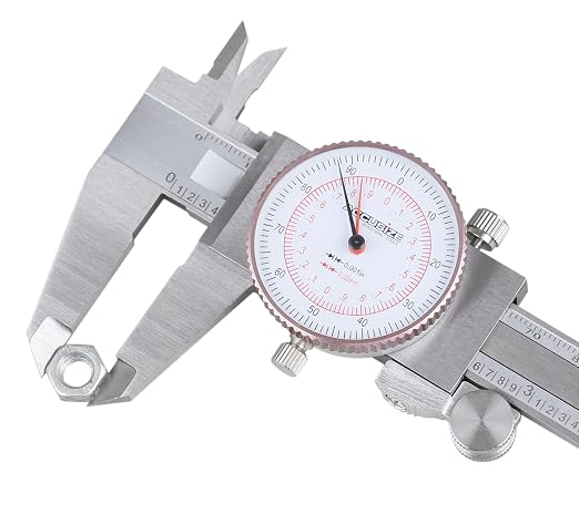 Accusize Industrial Tools 8''/200 mm by 0.001''/0.02 mm Dual Needle Precision Dial Caliper Stainless Steel in Fitted Case, Imperial/Metric, P920-S238 | 0.001 in/0.02 mm Resolution, +/-0.001 in/0.03 mm Accuracy, Hardened Stainless Steel, Fitted Case