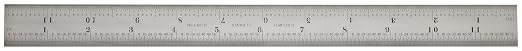 Starrett Spring Tempered Steel Rule with Satin Chrome Finish, Quick Reading and Inch Graduation - 12" Length, 7R Graduation Type, 3/64" Thickness - C607R-12