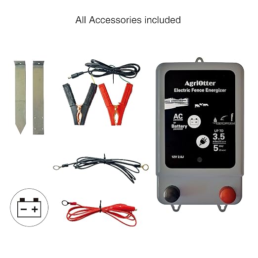 Electric Fence Energizer 20 Acre 2 in 1 Powered by Battery or AC Outlet 10000V 2J Pulse Electric