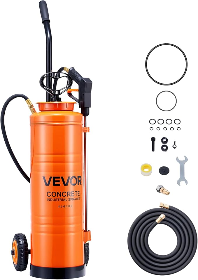 VEVOR Industrial Sprayer, 4.5 Gallons Large Capacity, Stainless Steel Concrete Sprayer with Ergonomic Handle & Removable Cart, 48" & 120" Hose, Concrete Sealer Sprayers for Form Oils Construction