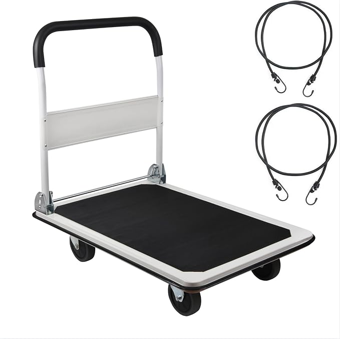 LEADALLWAY Platform Truck with 2 Ropes,Large Size,35.8x24x34.3 inches | 880lbs Heavy Duty, Foldable, Push Cart,White