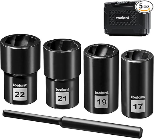 toolant 5pcs Lug Nut Remover, Bolt & Nut Remover Socket Tool Kit, Stripped Bolt Extractor for Damaged Screws and Bolts
