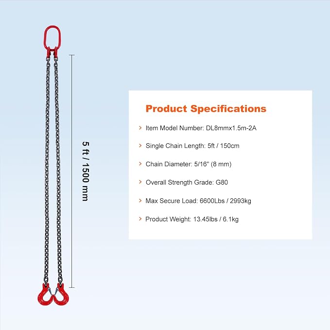 VEVOR Chain Sling with 2 Leg Grab Hooks