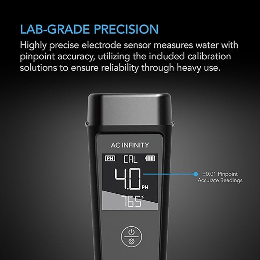 AC Infinity Hydroponic Meter PRO Kit, High Precision Digital pH Pen with ±0.01 pH Accuracy and Interchangeable Probe, All-in-One Temp Salinity EC TDS pH Meter, Water Hydroponic Gardens Aquariums Pools