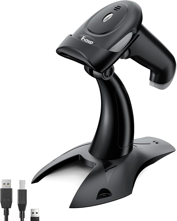 Eyoyo 2D 1D Wireless Barcode Scanner with Stand, 3-in-1 Barcode Reader 2.4G Wireless & Bluetooth & Wired USB Connection, Handheld QR Scanner Compatible with iPhone, Mac, Android, Store, Warehouse...