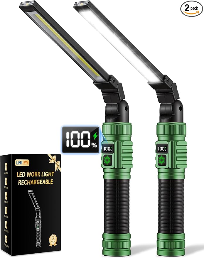 LNRYY Magnetic Work Light 2Pack,1500 High Lumens & All Aluminum Rechargeable LED Work Light, 7 Modes & 360° Rotation Magnetic Flashlight, Mechanic Light for Car Repairing, Fathers Day Dad Gifts | All Aluminum, 1500 High Lumens, Digital Display, 360° Ro...
