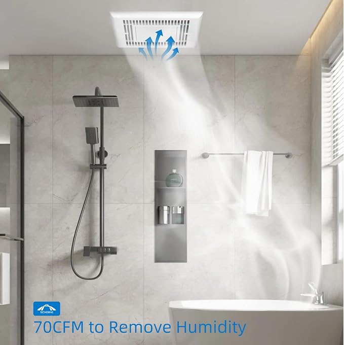 Tech Drive Bathroom Fan with light,Very-Quiet 70 CFM, 2.0 Sone,3 Inch Duct | 600LM 4000K LED light, Ceiling Mounted Ventilation Fan,Easy to Install for Bathrooms Up to 75 Sq. Ft