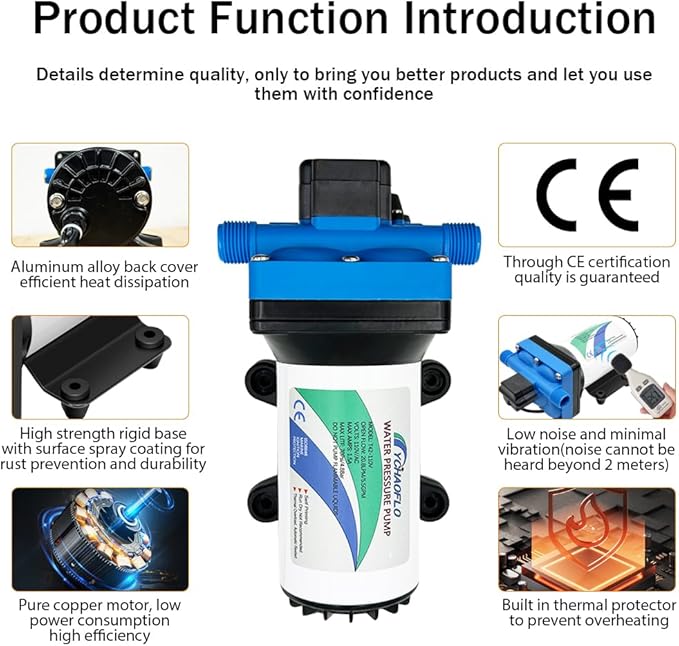 110V AC electric high-pressure self-priming diaphragm pump, Equipped with pressure switch，5.5GPM, 70Psi, for RV Marine Yacht Lawn Garden