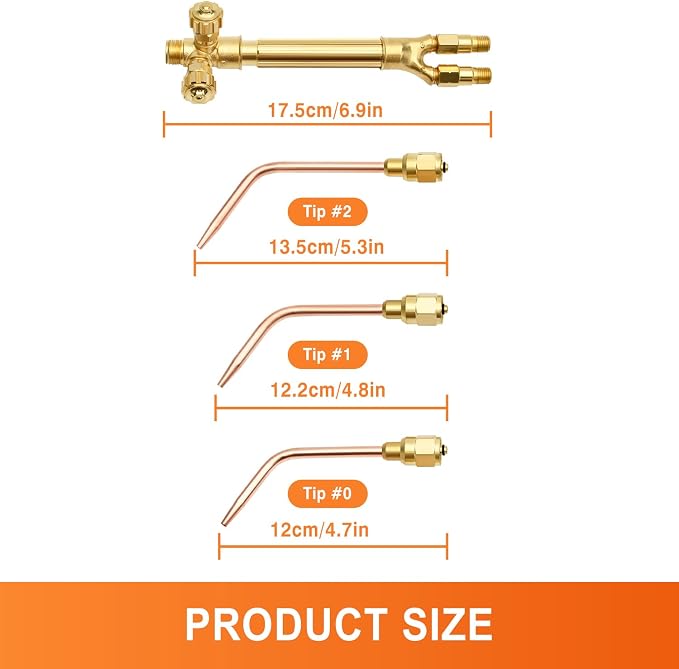 CAMPFIRE Light Duty Oxy Acetylene Torch Kit With V-Series "J" +3 Welding Tips, Welding Brazing Torch Kit Durable Brass Construction