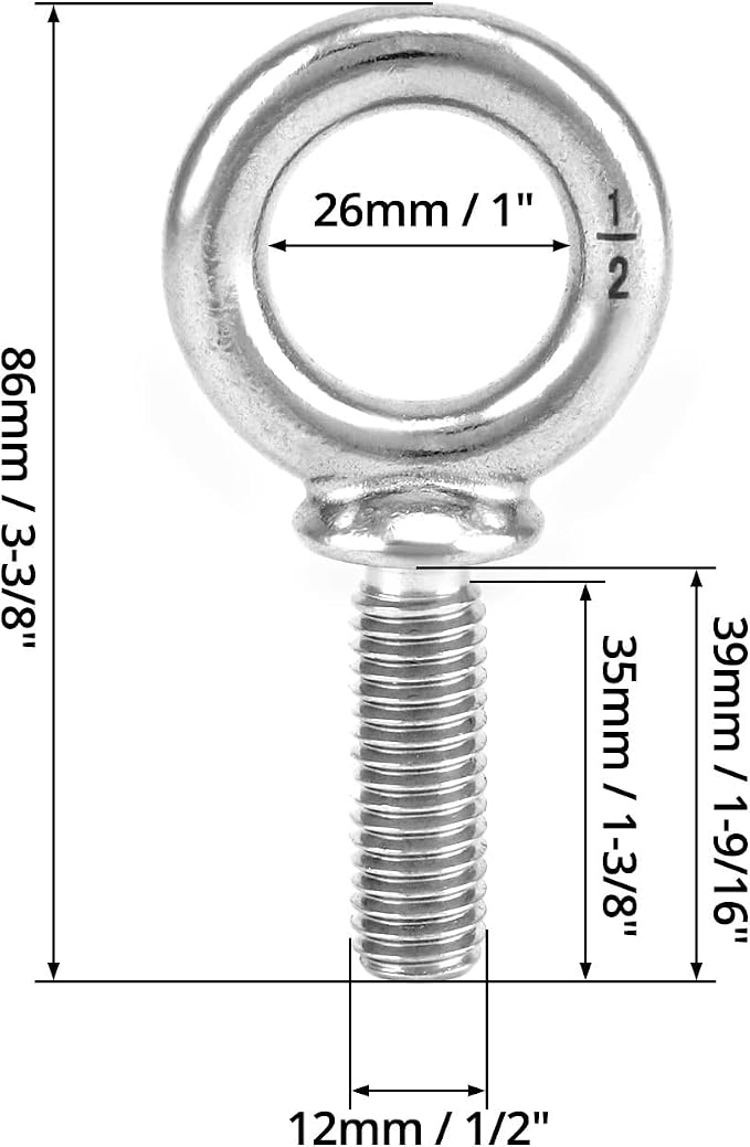 QWORK Eye Bolt, 20 Pack 1/2" -13 x 1-1/2" Marine Grade Stainless Steel Lifting Ring Threaded Eyebolt Machinery Shoulder Eyebolts
