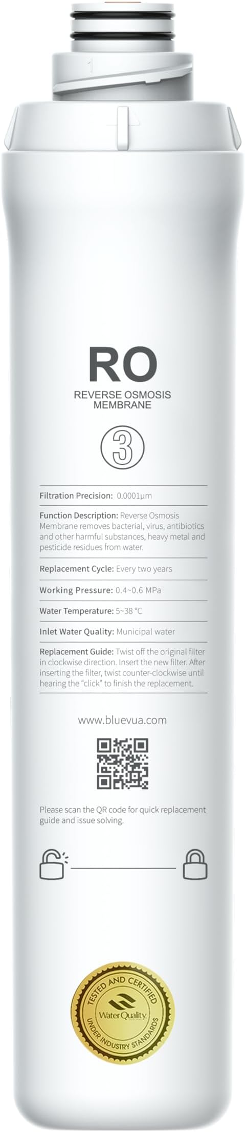 Bluevua Official ROPOT RO Filter, Replacement for RO100ROPOT, 2-year Lifetime-3rd Stage