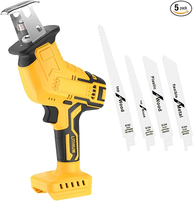 Cordless Reciprocating Saw for Dewalt 20V Battery, 150W Power Brush Reciprocating Saws, 0-3500 SPM Variable Speed, 4 Saw Blades Kit Cutting Tool for Wood Metal PVC (Battery Not Included)