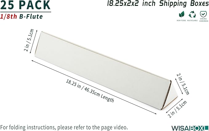Triangle Corrugated Cardboard Mailing Tubes, 18.25x2x2 inch | 25-Pack, Bulk Poster Tubes, For FBA Shipping, Warehouse Storage, Blueprints, Artwork & Long Items, White