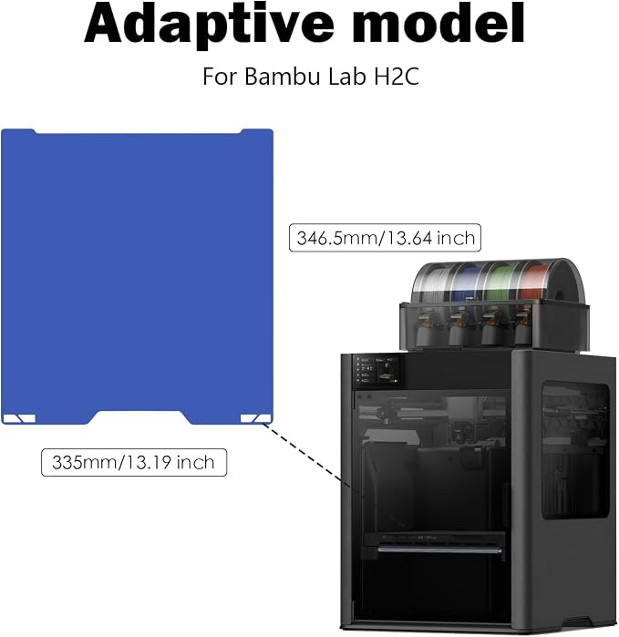 H2C Cool Build Plate No Heating No Glue for Bambu Lab H2C 335x346.5mm, 3D Printer Smooth PEI Blue Double Sided Platform Surface Sheet Platform Flexible Removable Heated Bed 3D Printing Mat