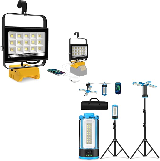T-SUNiceM LED Work Light for Dewalt 20v Max Battery and 10400mAh Rechargeable Camping Light with Stand