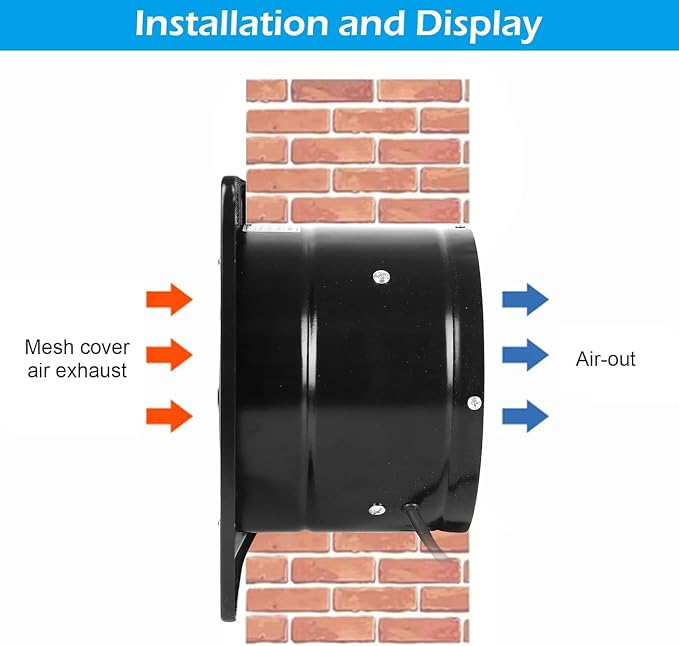 14 Inch Exhaust Fan with Plug, Through-the-Wall Ventilation Fan with Light Weight Pure Copper Motor, for Laundry Room, Toilets, Garage, and Shopping Mall, 110V (14 inch, black)