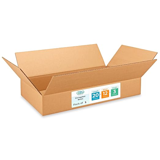 Large Shipping & Moving Boxes 20 x 12 x 3 inches (5-Pack) - Extra Strength 200 lb vs Regular - USA-Made Corrugated Shipping Boxes for USPS/UPS/FEDEX - Moving Large Box for Moving by IDL Packaging