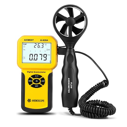 AIOMEST Pro HVAC Anemometer- Air Flow Velocity Meter AI-826A 0.001~100Mph Wind Speed Gauge,Handheld Wind Tester Measuring Airflow Movement Temp with Max AVG Current
