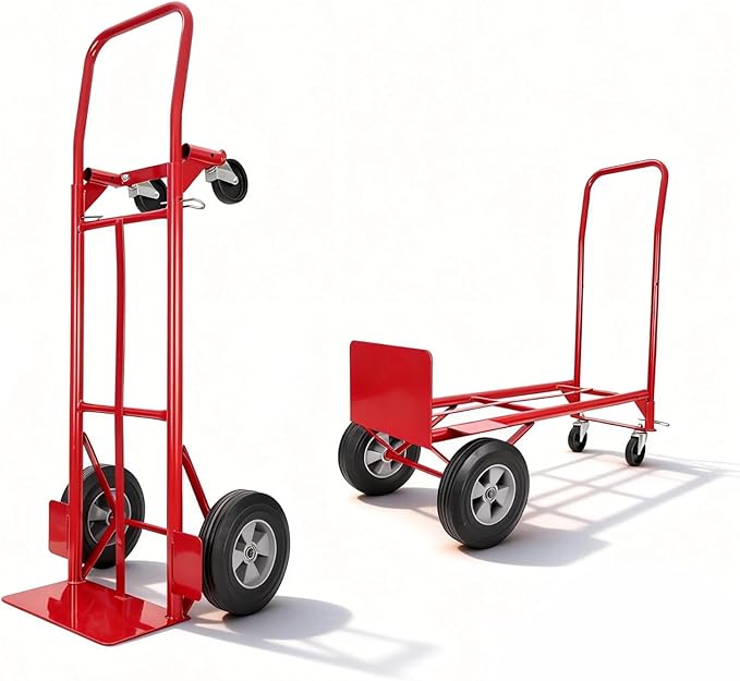NORTHSKY 2-in-1 Convertible Hand Truck & Dolly, 990 lbs Capacity Heavy-Duty Folding Platform Truck, Steel Frame, 10" Solid Rubber Wheels, Utility Platform Cart w/Beveled Nose Plate for Easy Transport