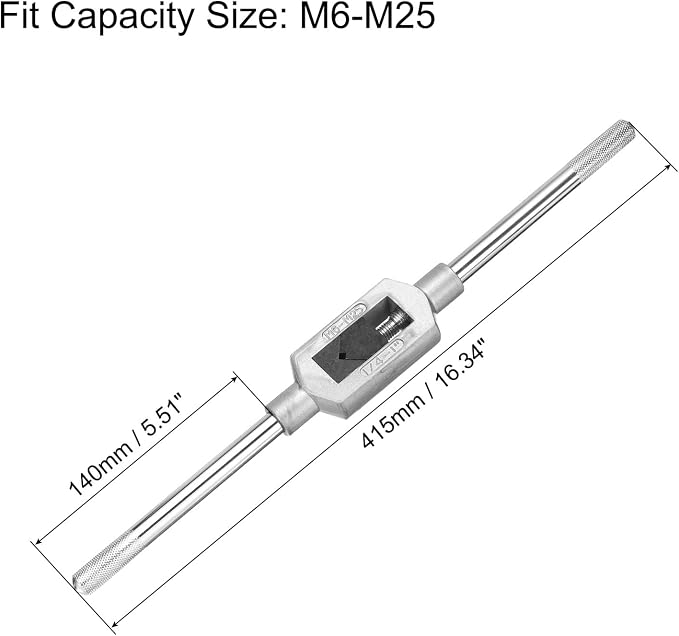 uxcell Adjustable Tap Wrench Handle, for Metric M6-M25 W1/4-1 Taps, Thread Tap Holder Reamer Hand Tapping Tool for Machinist Repair, Medium Carbon Steel Handle with Nickel Plated