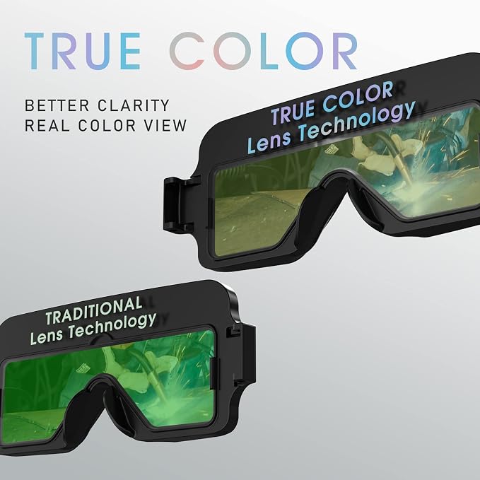 YESWELDER True Color Auto Darkening Welding Goggles, 2 Sensors Solar Powered Lightweight MIG/TIG/Stick Welder Glasses, for Permanent Jewelry Making & Tight Space Exhaust Repair