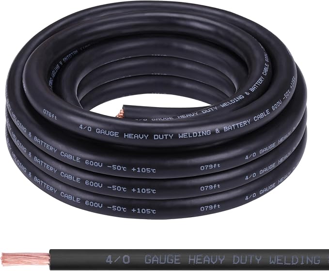 4/0 Gauge Battery Cable,20FT Black 4/0 AWG Pure Copper Wire Welding Cable, for Automotive, Battery, Solar and Generator, Standard USA OFC Wire