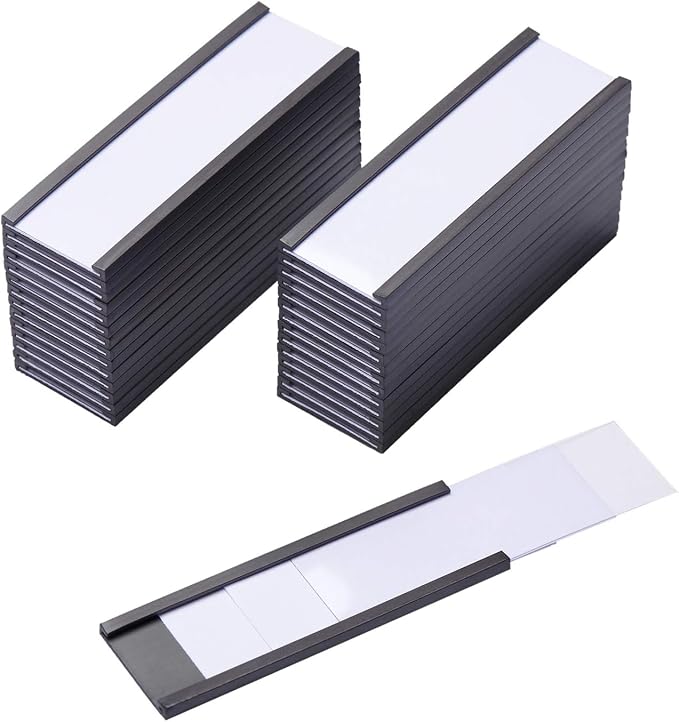 200 Pieces Magnetic Label Holders with Magnets Magnetic Data Card Holders with Clear Plastic Protectors for Metal Shelf, Whiteboard (1 x 3 Inch)