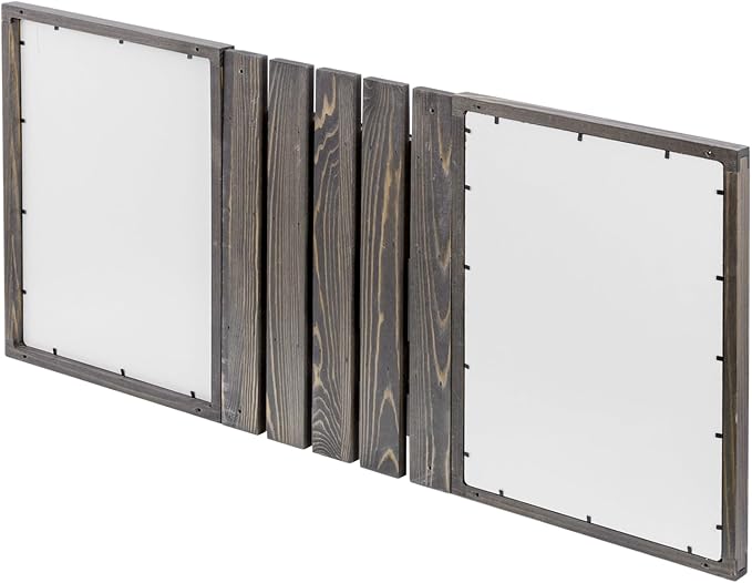 MyGift 3 Panel Wall Mounted Entryway Bulletin Board Combo Set with Vintage Gray Solid Wood Frame, Chalkboard, Cork Board, Black Metal Mail Basket, and Hanging Rail