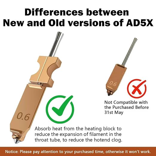 for Flashforge AD5X Nozzle 0.6MM Quick Release Hotend Leak-Free Extruder | Hardened Steel Print Head, Heat-Resistant up to 300℃, 32mm³/s High Flow, with 2PK Silicone Cover & 2PK Nozzle Cleaning Brush