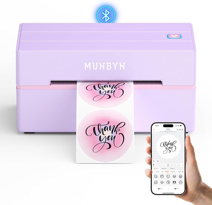 MUNBYN Bluetooth Thermal Label Printer, 130B Wireless 4x6 Shipping Label Printer for Shipping Packages Small Business Office or Home, Compatible with iPhone Android iPad Windows macOS Chrome