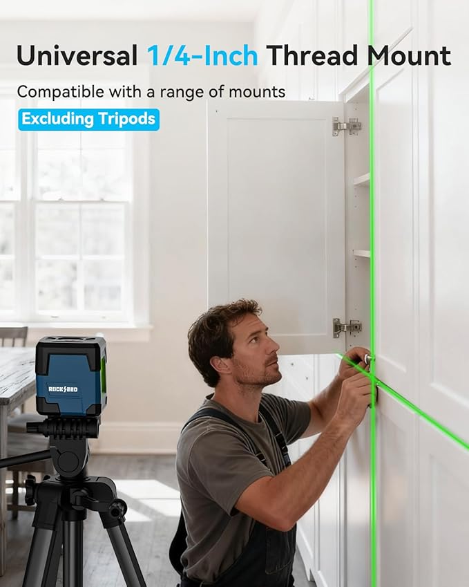 Laser Level with tripod, RockSeed Cross Line Laser with Self-Leveling, Vertical and Horizontal Line, Rotatable 360 Degree, Carrying Pouch, Battery Included (LV1GT2)