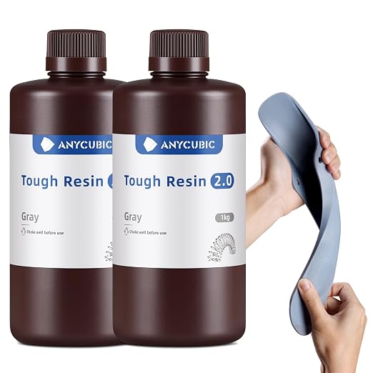 ANYCUBIC Tough Resin 2.0, 3D Printer Resin with Upgraded High Toughness and High Precision, 365-405nm Fast Curing 3D Resin for 4K 8K LCD/DLP/SLA 3D Printing (Grey+Grey, 2kg)