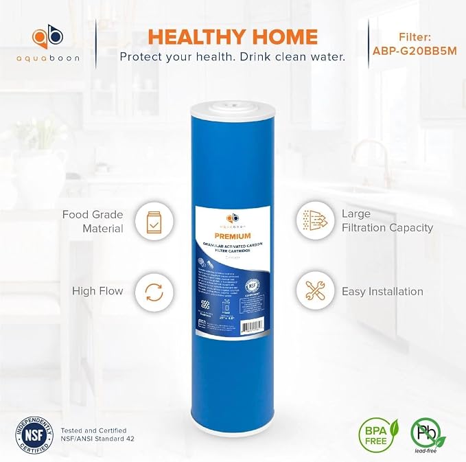 Aquaboon 5 Micron 20 x 4.5 Whole House Water Filter Replacement Cartridge Grabular Activated Carbon (GAG) for 1-Stage Water Filtration System 1 Pack