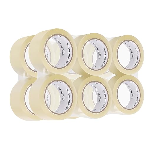 Amazon Basics Shipping Packing Tape for Packaging, Moving and Storing, Clear, 1.88 in x 72.2 yards, 1.8mil Thickness, 12-Roll