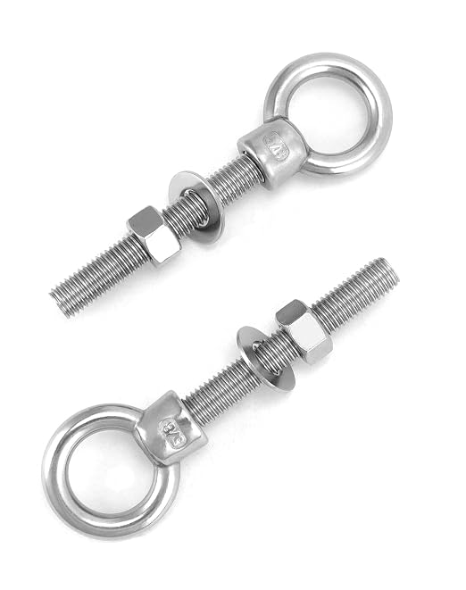 QWORK 5/8" x 4" Stainless Steel Shoulder Eye Bolts – 5 Pack Threaded Heavy Duty Fasteners for Wood, Metal & Cable Mounting