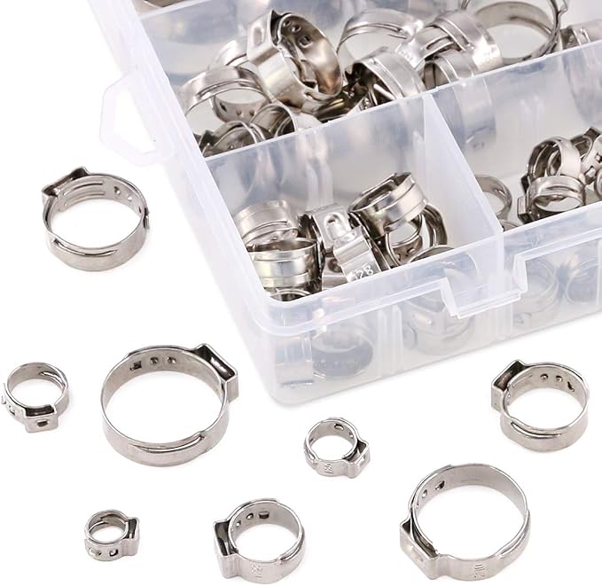 Swpeet 240Pcs 304 Stainless Steel Single Ear Hose Clamps and Zinc Plated Mini Hose Clanps