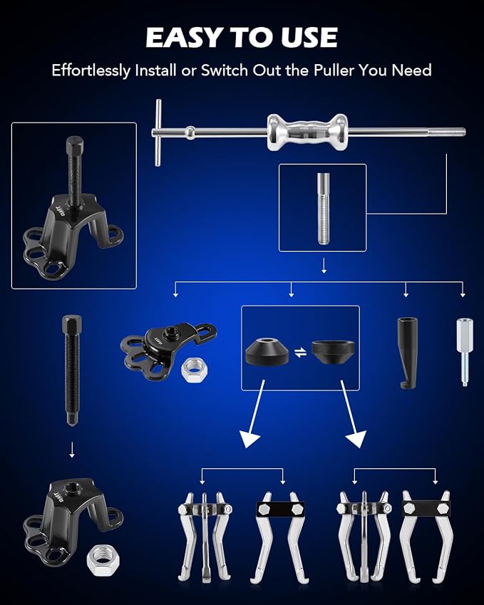Orion Motor Tech 9-Way Slide Hammer Puller Set, Front Wheel Hub Bearing Remover & Rear Wheel Axle Hub Dent Shaft Puller Tool Kit