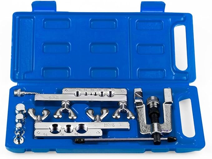 Flexzion Flaring Tool HVAC Kit for Copper Tubing - 45 Degree Single Flare & Swaging Tool Set, 1/8 to 3/4 Inch Pipe Tube Flaring Kit for HVAC, Refrigeration, Automotive & Plumbing with Carrying Case