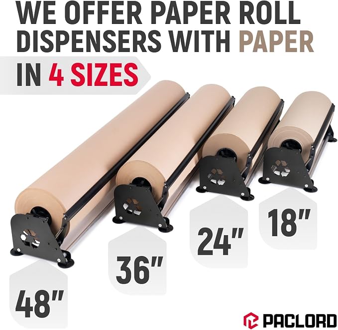 18" Paper Dispenser with Cutter + 30 lb Natural Brown Kraft Paper Roll | Heavy-Duty Steel Holder and 18" x 1200 ft USA-Made 30 lb Kraft Paper for Packaging, Void Fill, Shipping & Moving