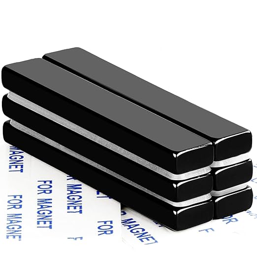 DIYMAG Neodymium Strong Magnets，6 Pcs Magnet Strip for Fridge Craft Black | 60x10x5 mm Heavy Duty Rare Earth Magnetic Tape with Adhesive Backing on Shower Door Refrigerator Whiteboard Cabinet