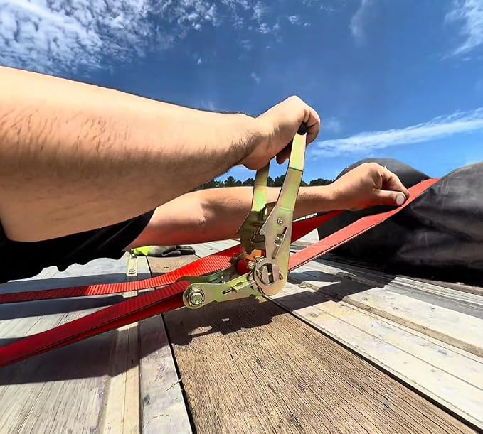 Mytee Products (20 Pack) 2" x 30' Ratchet Straps w/Flat Hook, WLL 3,333 Trailer Tie Down - Red for Flatbed, Truck, Trailers Pickup