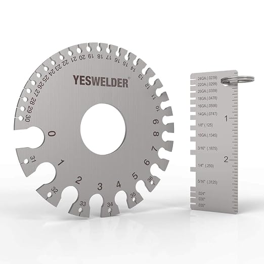 YESWELDER LG-03+Hi-Lo Gauges (Round Dual Sided Metal Sheet Guage & Metal Sheet Thickness Gauge 2pk + HI-LO Stainless Steel Welding Gauge Inch&Metric for Measurement of Pipe)